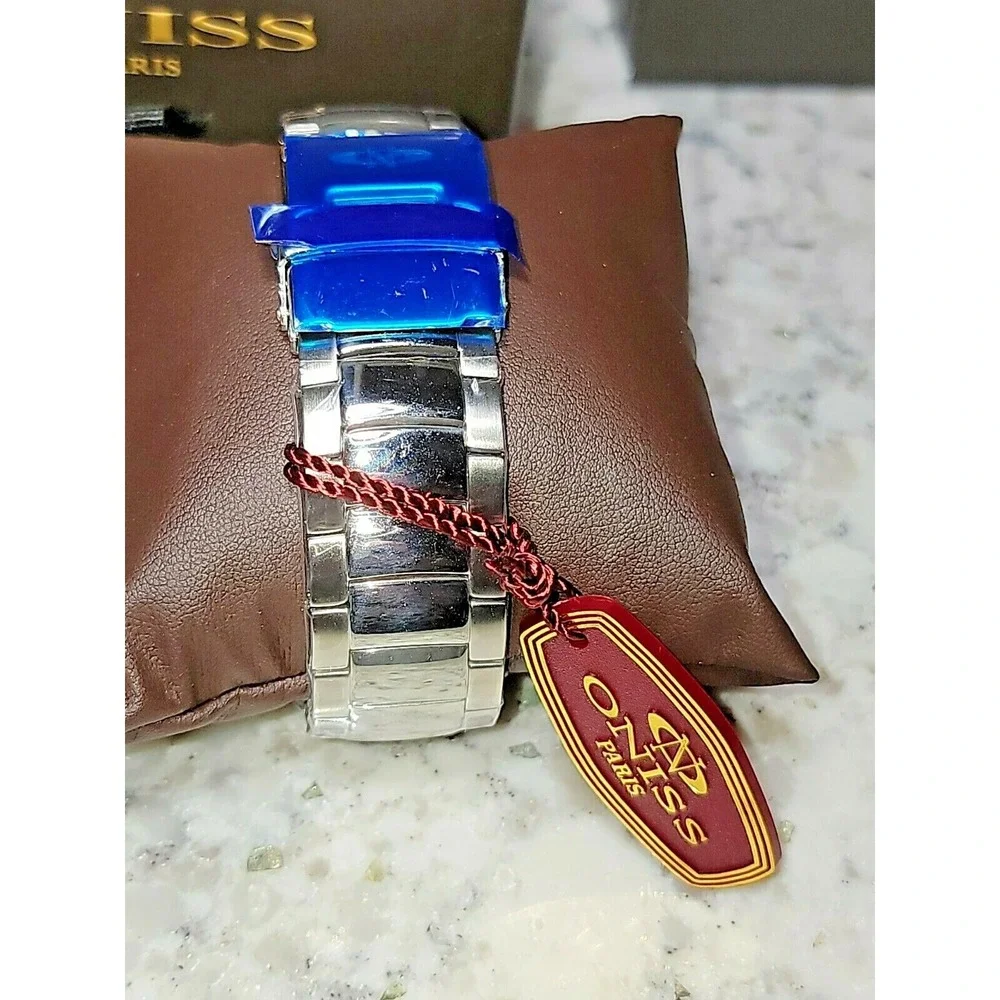 Men's Oniss Paris ON5549-MWT Watch NEW Silver Tone Stainless‎ Steel 42mm.